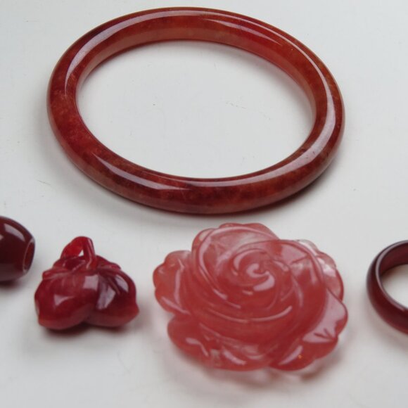 Jade Bangle & Ring & 3 carved pendent Lot Sale.